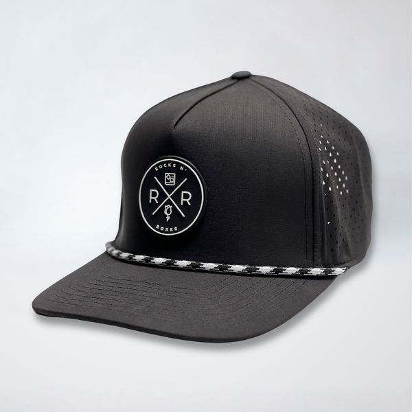Black Snapback Golf Hat – Black & White Patterned Rope – Rocks N