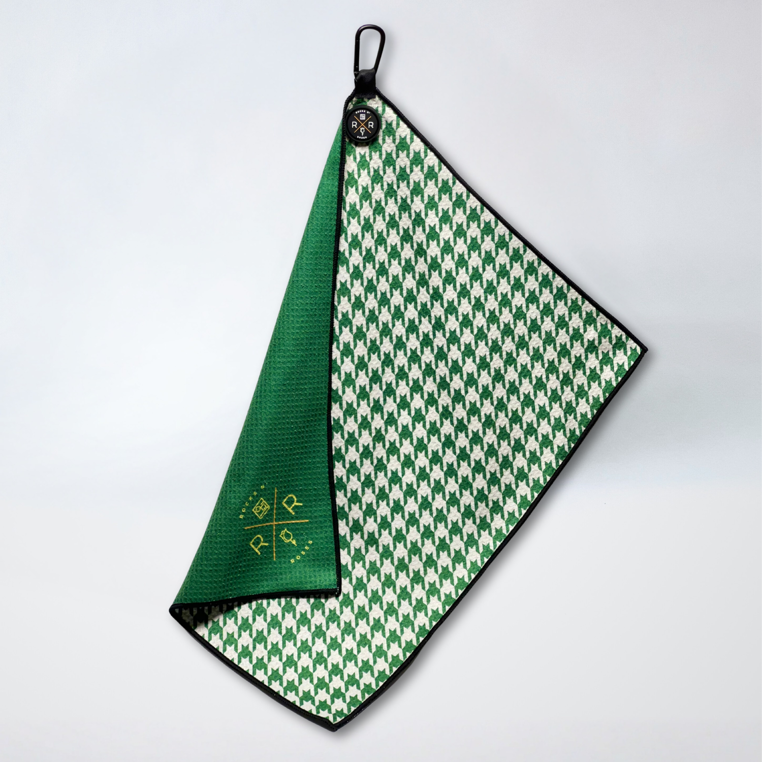 Rocks N' Roses green houndstooth magnetic golf towel.