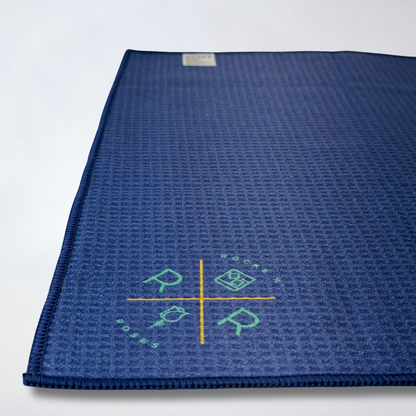 Close up of the Rocks N' Roses waffle towel magnetic golf towel.
