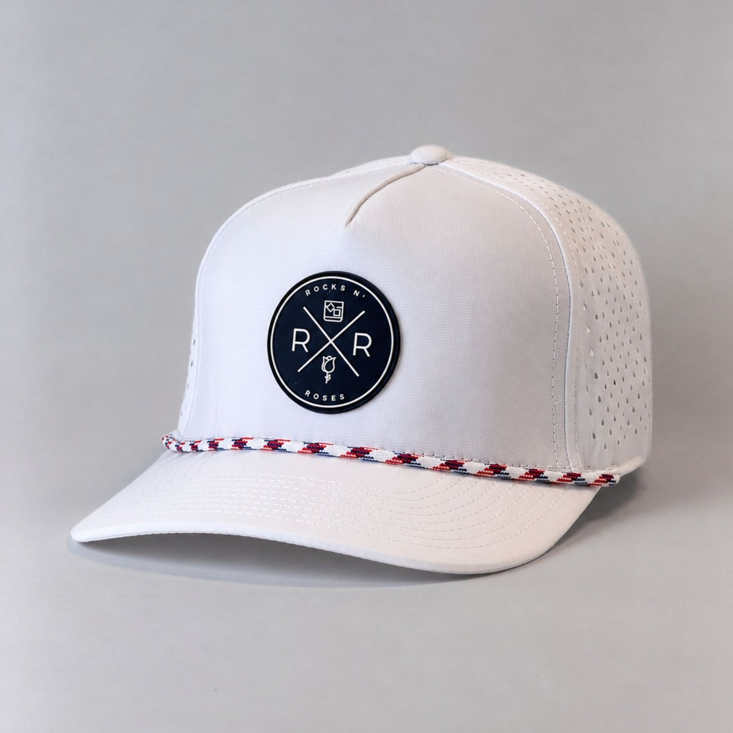 White Performance Golf Hat - Navy & White Rubber Logo