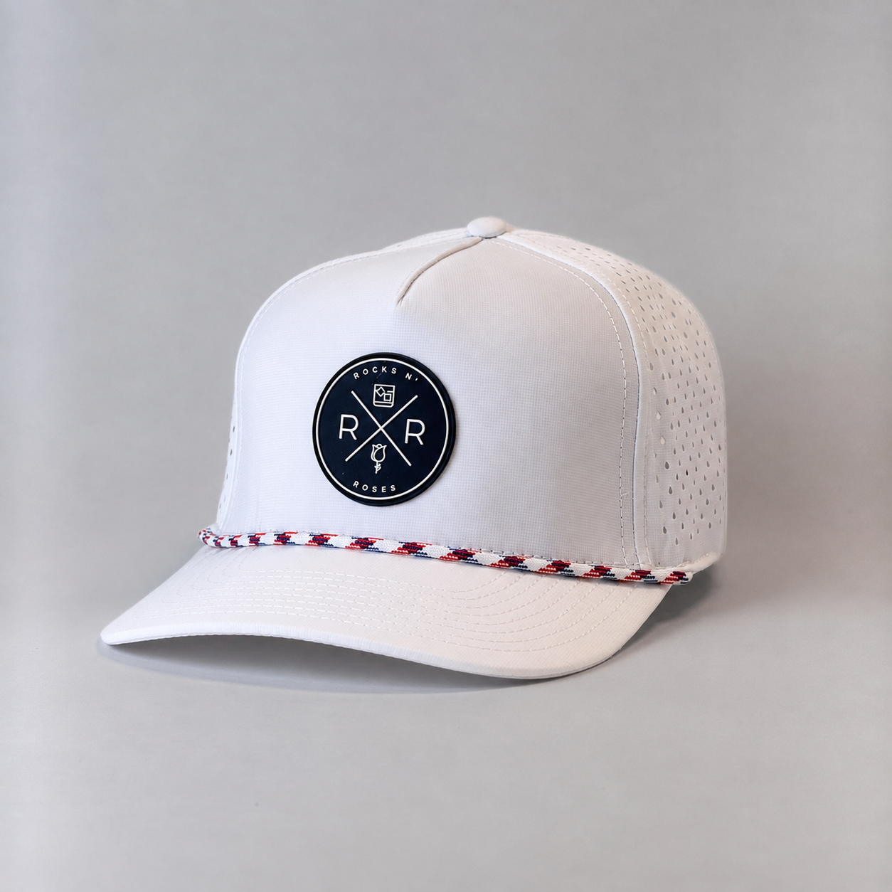 White Performance Golf Hat - Navy & White Rubber Logo