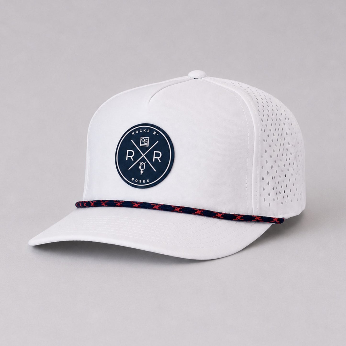 White Performance Golf Hat - Navy & White Rubber Logo