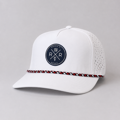 White Performance Golf Hat - Navy & White Rubber Logo