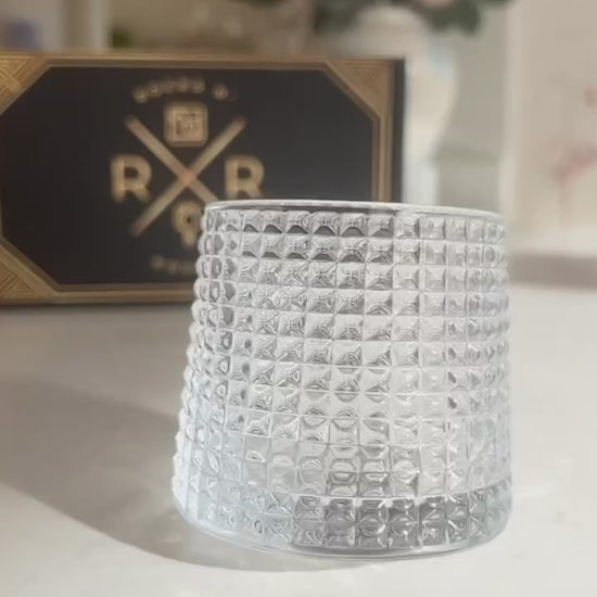 Video of the Rocks N' Roses spinning whisky glass or bourbon glass.