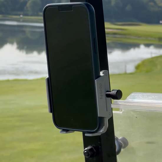 Video of the Magnetic Golf Cart Phone Holder showing the powerful N82 magnet with super strong hold, adjustable frame that fits all phone sizes and how it can be used to easily pull up hole previews and yardages, enter scores and play music.