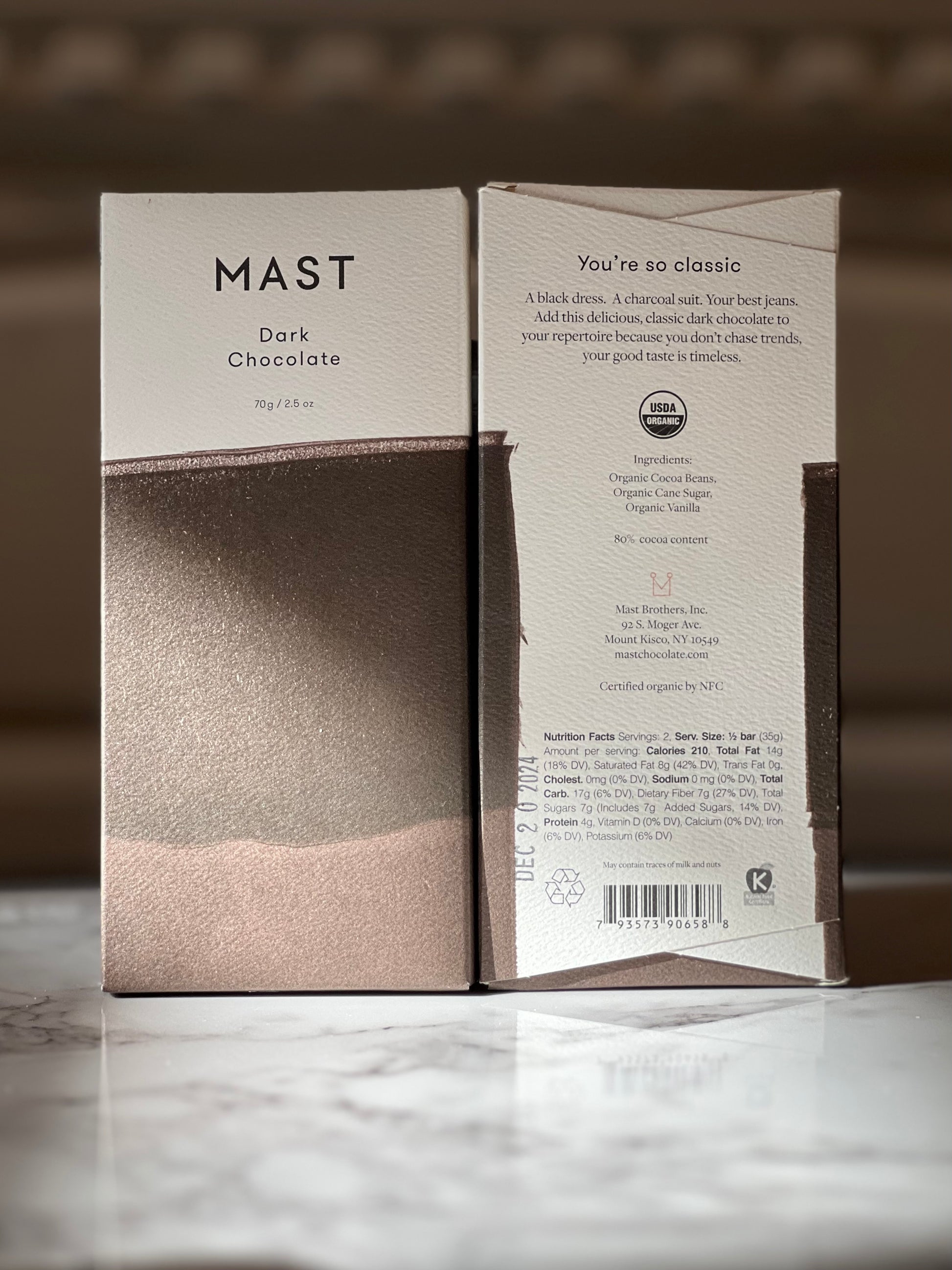 Mast Brother's Dark Chocolate bar. USDA Organic and the perfect pairing/snack for an awesome bourbon.